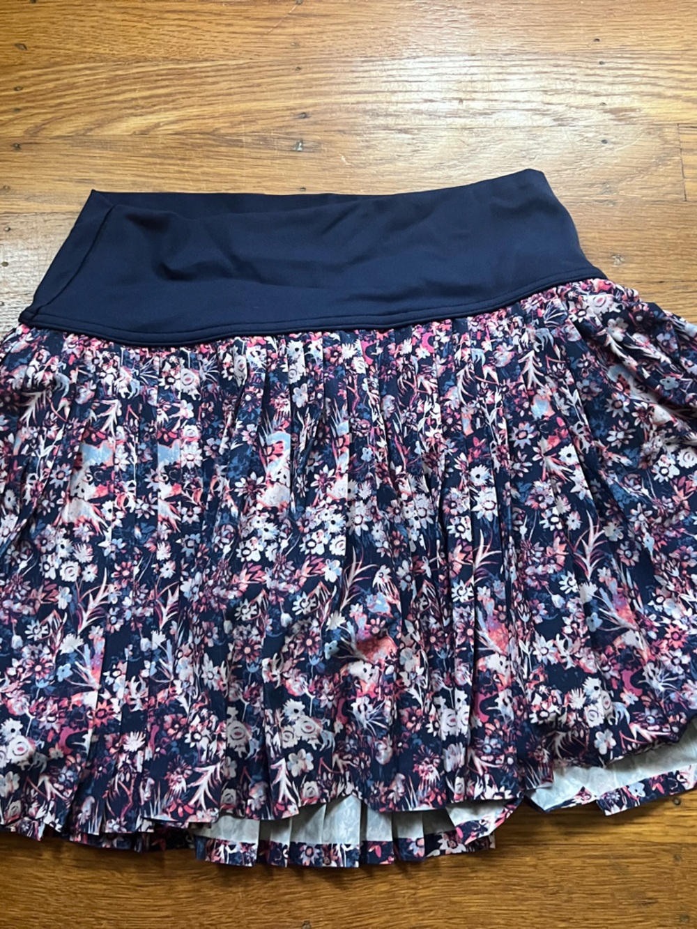 aerie Navy Floral Pleated Skirt/Skort with Pink Accents